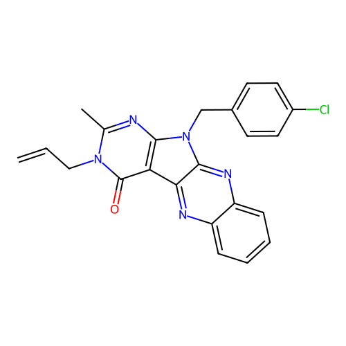 11-(4-chlorobenzyl)-2-methyl-3-(prop-2-en-1-yl)-3,11-dihydro-4H-pyrimido[5',4':4,5]pyrrolo[2,3-b]quinoxalin-4-one structure