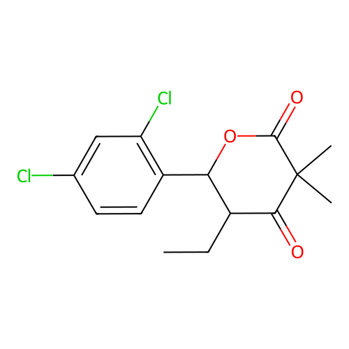 6-(2,4-dichlorophenyl)-5-ethyl-3,3-dimethyldihydro-2H-pyran-2,4(3H)-dione structure