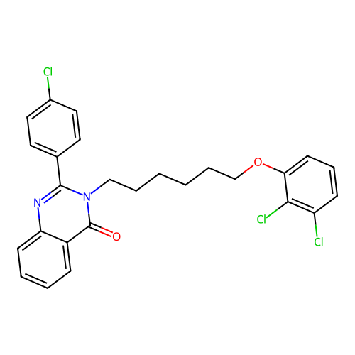 2-(4-chlorophenyl)-3-(6-(2,3-dichlorophenoxy)hexyl)quinazolin-4(3H)-one structure