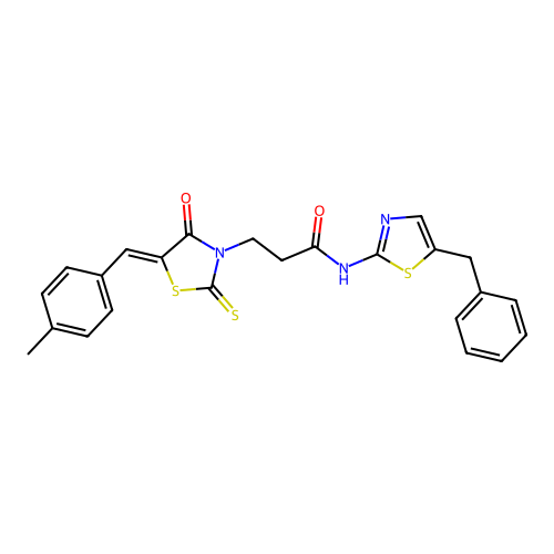 (Z)-N-(5-benzylthiazol-2-yl)-3-(5-(4-methylbenzylidene)-4-oxo-2-thioxothiazolidin-3-yl)propanamide structure