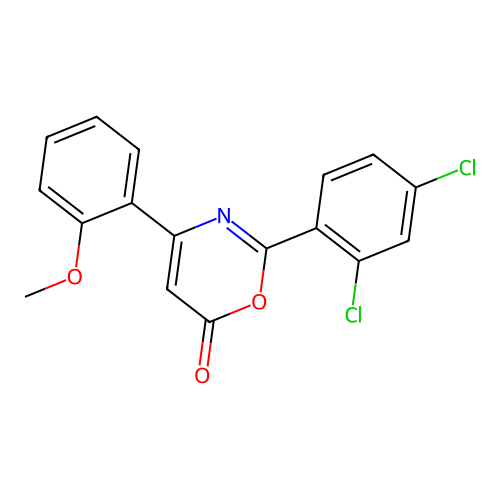 2-(2,4-dichlorophenyl)-4-(2-methoxyphenyl)-6H-1,3-oxazin-6-one structure