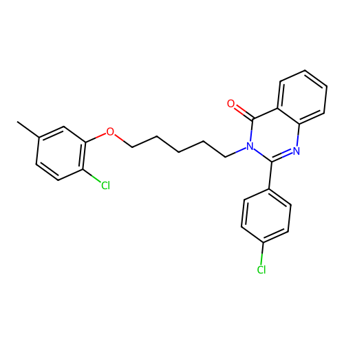 3-(5-(2-chloro-5-methylphenoxy)pentyl)-2-(4-chlorophenyl)quinazolin-4(3H)-one structure
