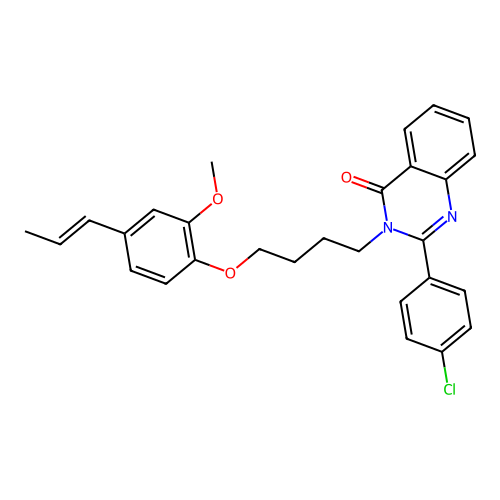2-(4-chlorophenyl)-3-[4-(2-methoxy-4-prop-1-enyl-phenoxy)butyl]quinazolin-4-one structure