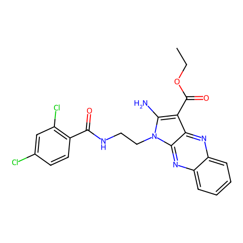 ethyl 2-amino-1-(2-(2,4-dichlorobenzamido)ethyl)-1H-pyrrolo[2,3-b]quinoxaline-3-carboxylate structure