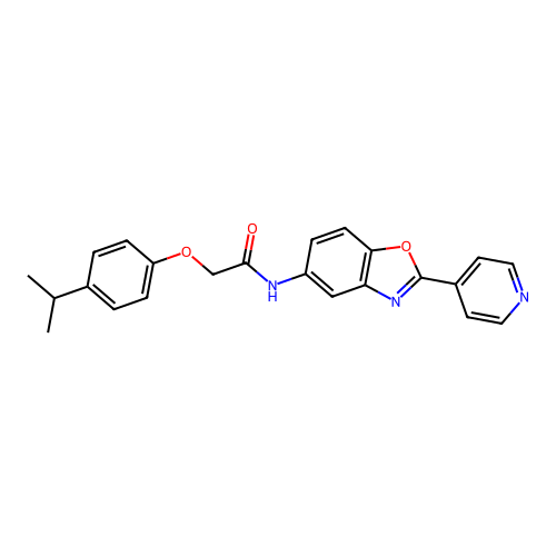 2-[4-(propan-2-yl)phenoxy]-N-[2-(pyridin-4-yl)-1,3-benzoxazol-5-yl]acetamide structure