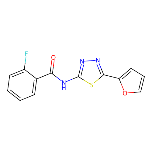 2-fluoro-N-[5-(furan-2-yl)-1,3,4-thiadiazol-2-yl]benzamide structure