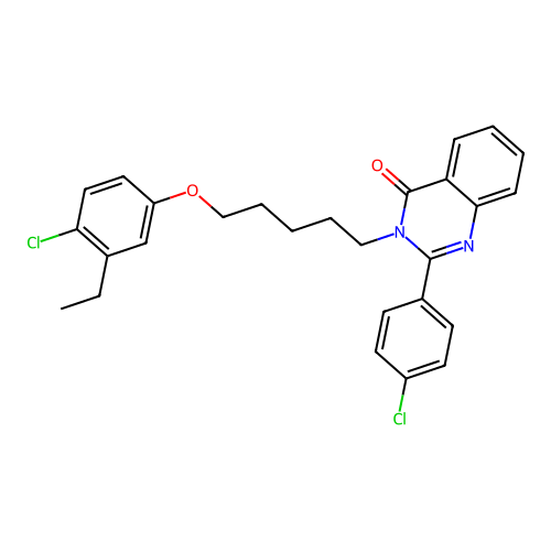 3-(5-(4-chloro-3-ethylphenoxy)pentyl)-2-(4-chlorophenyl)quinazolin-4(3H)-one structure