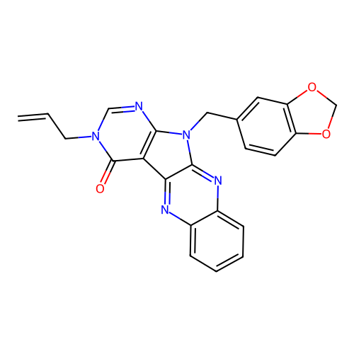 3-allyl-11-(benzo[d][1,3]dioxol-5-ylmethyl)-3H-pyrimido[5',4':4,5]pyrrolo[2,3-b]quinoxalin-4(11H)-one structure