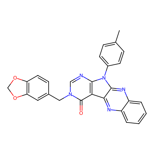 3-(1,3-benzodioxol-5-ylmethyl)-11-(4-methylphenyl)-3,11-dihydro-4H-pyrimido[5',4':4,5]pyrrolo[2,3-b]quinoxalin-4-one structure
