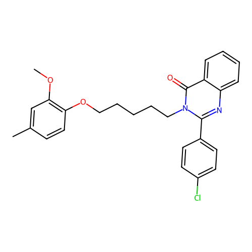 2-(4-chlorophenyl)-3-(5-(2-methoxy-4-methylphenoxy)pentyl)quinazolin-4(3H)-one structure
