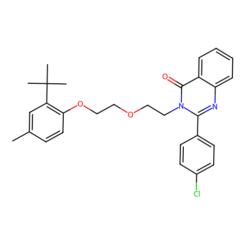 2-(4-chlorophenyl)-3-[2-[2-(4-methyl-2-tert-butyl-phenoxy)ethoxy]ethyl]quinazolin-4-one structure