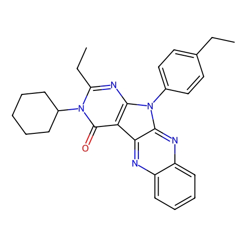 3-cyclohexyl-2-ethyl-11-(4-ethylphenyl)-3H-pyrimido[5',4':4,5]pyrrolo[2,3-b]quinoxalin-4(11H)-one structure