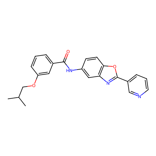 3-(2-methylpropoxy)-N-[2-(pyridin-3-yl)-1,3-benzoxazol-5-yl]benzamide structure