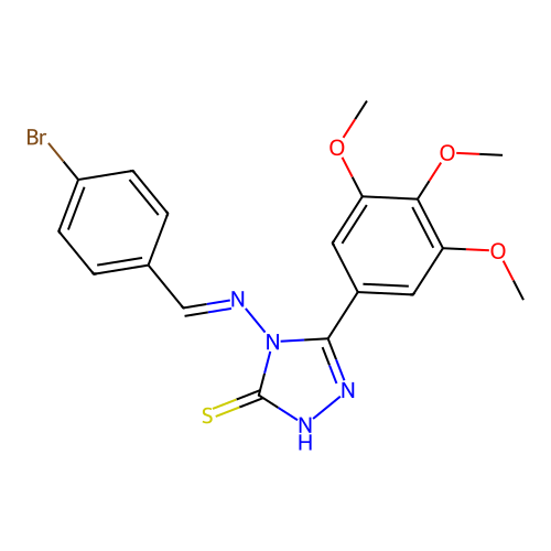 (E)-4-((4-bromobenzylidene)amino)-5-(3,4,5-trimethoxyphenyl)-4H-1,2,4-triazole-3-thiol structure