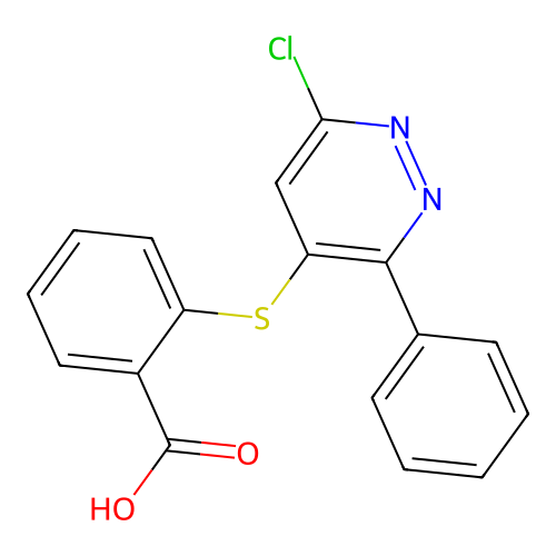 2-[(6-Chloro-3-phenyl-4-pyridazinyl)sulfanyl]benzoic acid structure