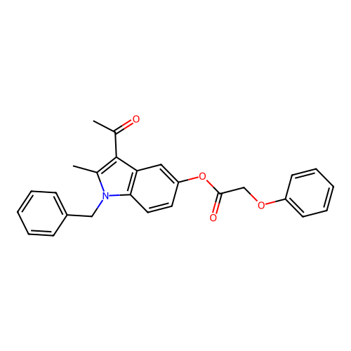 3-acetyl-1-benzyl-2-methyl-1H-indol-5-yl phenoxyacetate structure