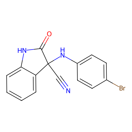 3-[(4-bromophenyl)amino]-2-oxo-2,3-dihydro-1H-indole-3-carbonitrile structure