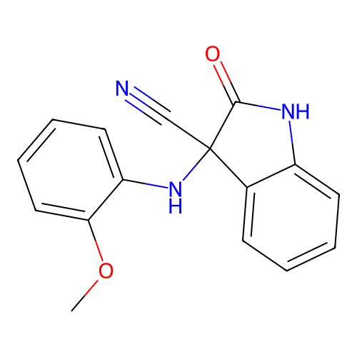 3-[(2-methoxyphenyl)amino]-2-oxo-2,3-dihydro-1H-indole-3-carbonitrile structure