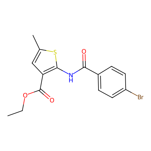 Ethyl 2-{[(4-bromophenyl)carbonyl]amino}-5-methylthiophene-3-carboxylate structure