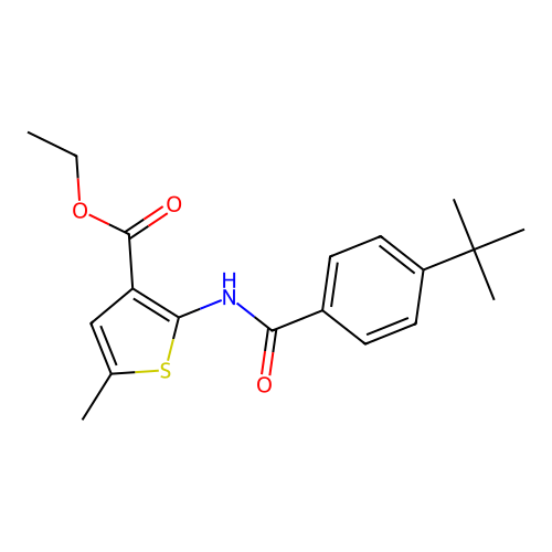 Ethyl 2-{[(4-tert-butylphenyl)carbonyl]amino}-5-methylthiophene-3-carboxylate structure