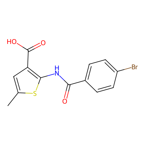 2-{[(4-Bromophenyl)carbonyl]amino}-5-methylthiophene-3-carboxylic acid structure