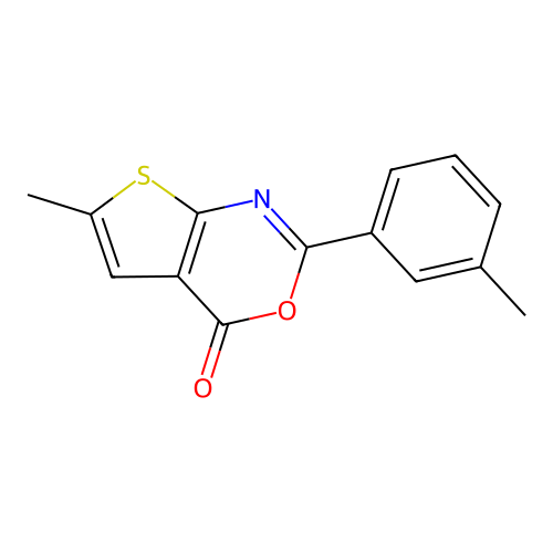 6-methyl-2-(3-methylphenyl)-4H-thieno[2,3-d][1,3]oxazin-4-one structure
