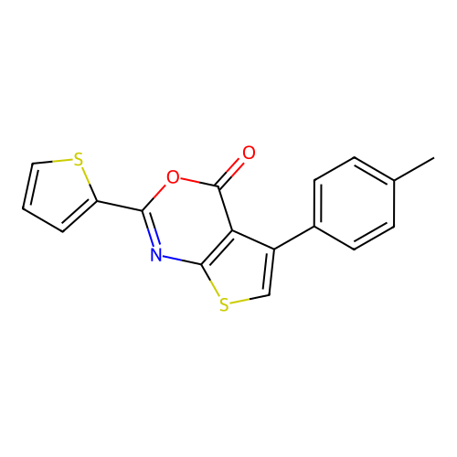 5-(4-methylphenyl)-2-(thiophen-2-yl)-4H-thieno[2,3-d][1,3]oxazin-4-one structure
