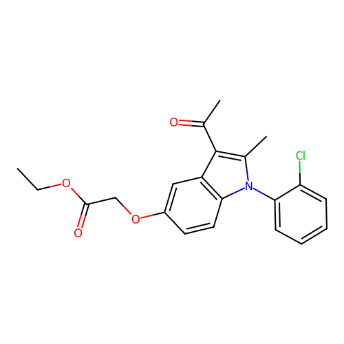ethyl {[3-acetyl-1-(2-chlorophenyl)-2-methyl-1H-indol-5-yl]oxy}acetate structure
