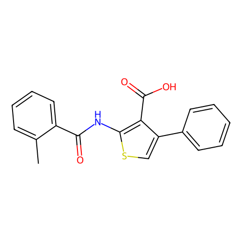2-{[(2-Methylphenyl)carbonyl]amino}-4-phenylthiophene-3-carboxylic acid structure