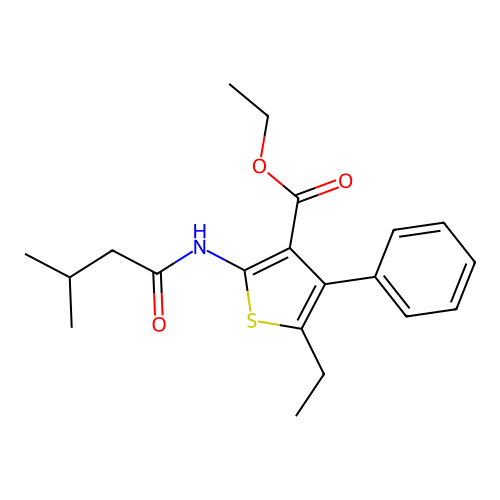 Ethyl 5-ethyl-2-[(3-methylbutanoyl)amino]-4-phenylthiophene-3-carboxylate structure