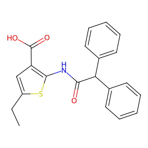 2-Diphenylacetylamino-5-ethyl-thiophene-3-carboxylic acid structure