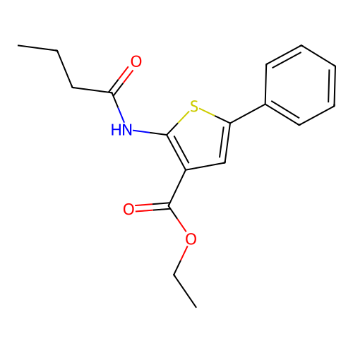 Ethyl 2-(butanoylamino)-5-phenylthiophene-3-carboxylate structure