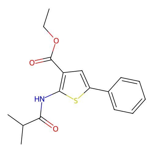 2-Isobutyrylamino-5-phenyl-thiophene-3-carboxylic acid ethyl ester structure
