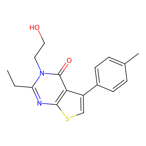 2-ethyl-3-(2-hydroxyethyl)-5-(4-methylphenyl)thieno[2,3-d]pyrimidin-4(3H)-one structure