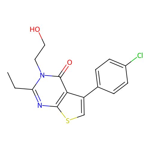 5-(4-chlorophenyl)-2-ethyl-3-(2-hydroxyethyl)thieno[2,3-d]pyrimidin-4(3H)-one structure