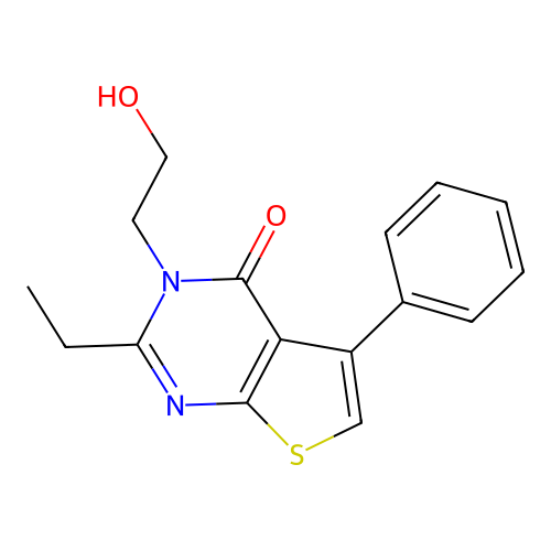 2-ethyl-3-(2-hydroxyethyl)-5-phenylthieno[2,3-d]pyrimidin-4(3H)-one structure