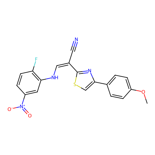 (Z)-3-((2-fluoro-5-nitrophenyl)amino)-2-(4-(4-methoxyphenyl)thiazol-2-yl)acrylonitrile structure