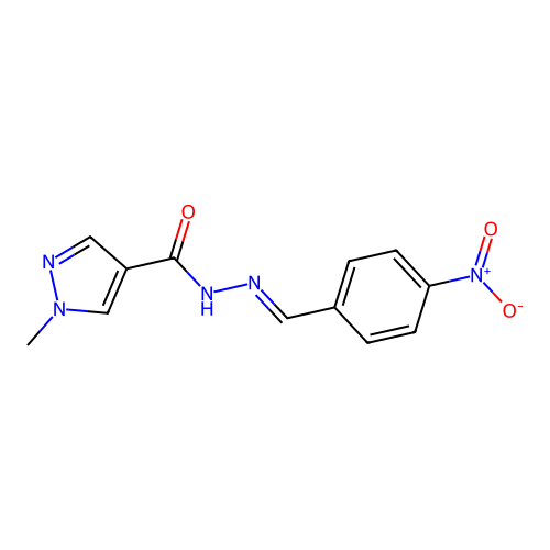 1-methyl-N-[(4-nitrophenyl)methylideneamino]pyrazole-4-carboxamide structure