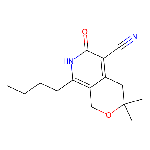 8-butyl-6-hydroxy-3,3-dimethyl-3,4-dihydro-1H-pyrano[3,4-c]pyridine-5-carbonitrile structure