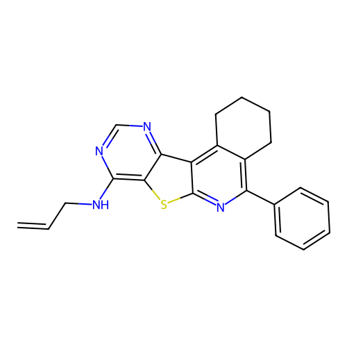 N-allyl-5-phenyl-1,2,3,4-tetrahydropyrimido[4',5':4,5]thieno[2,3-c]isoquinolin-8-amine structure