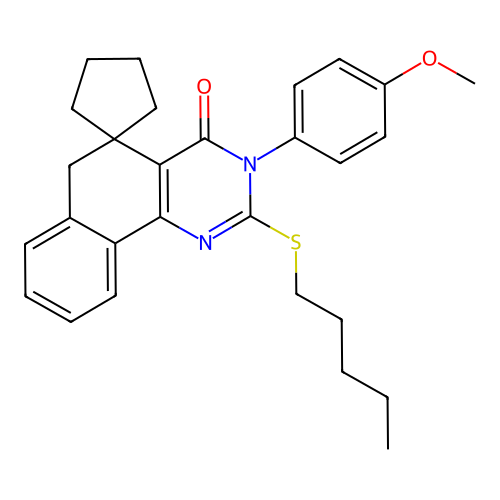 3-(4-methoxyphenyl)-2-(pentylthio)-3H-spiro[benzo[h]quinazoline-5,1'-cyclopentan]-4(6H)-one structure