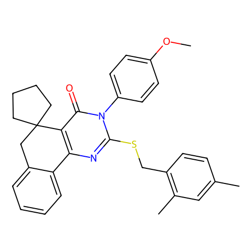2-((2,4-dimethylbenzyl)thio)-3-(4-methoxyphenyl)-3H-spiro[benzo[h]quinazoline-5,1'-cyclopentan]-4(6H)-one structure