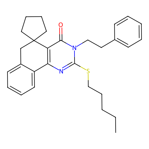 2-(pentylthio)-3-phenethyl-3H-spiro[benzo[h]quinazoline-5,1'-cyclopentan]-4(6H)-one structure