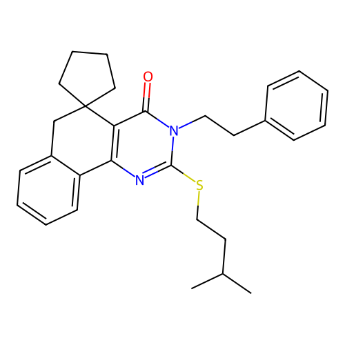 2-(3-methylbutylsulfanyl)-3-phenethylspiro[6H-benzo[h]quinazoline-5,1'-cyclopentane]-4-one structure