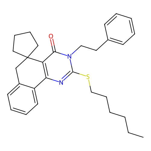 2-(hexylthio)-3-phenethyl-3H-spiro[benzo[h]quinazoline-5,1'-cyclopentan]-4(6H)-one structure