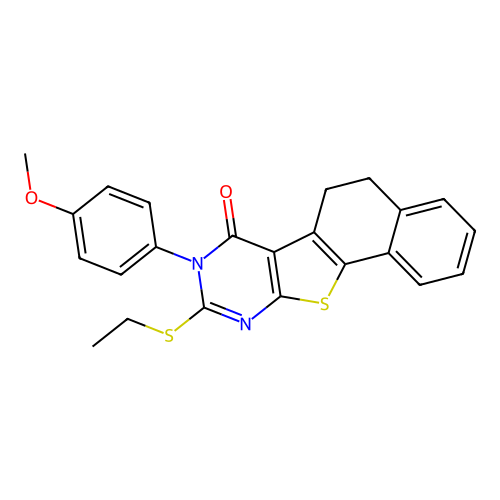 9-(ethylsulfanyl)-8-(4-methoxyphenyl)-5,8-dihydronaphtho[2',1':4,5]thieno[2,3-d]pyrimidin-7(6H)-one structure