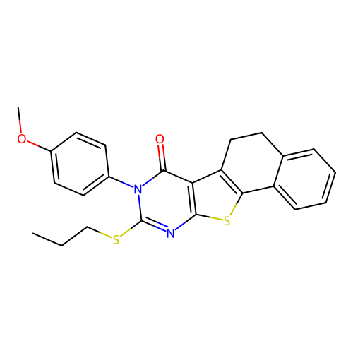 8-(4-methoxyphenyl)-9-(propylsulfanyl)-5,8-dihydronaphtho[2',1':4,5]thieno[2,3-d]pyrimidin-7(6H)-one structure