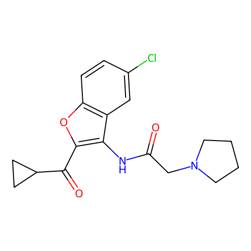 N-[5-chloro-2-(cyclopropylcarbonyl)benzo[b]furan-3-yl]-2-pyrrolidinylacetamide structure