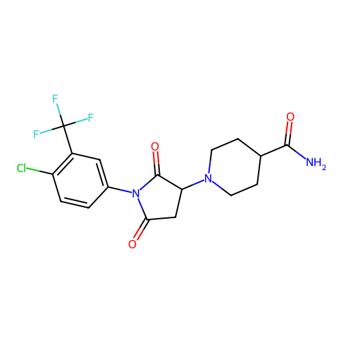 1-{1-[4-chloro-3-(trifluoromethyl)phenyl]-2,5-dioxopyrrolidin-3-yl}piperidine-4-carboxamide structure