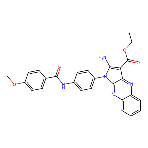 ethyl 2-amino-1-(4-(4-methoxybenzamido)phenyl)-1H-pyrrolo[2,3-b]quinoxaline-3-carboxylate structure